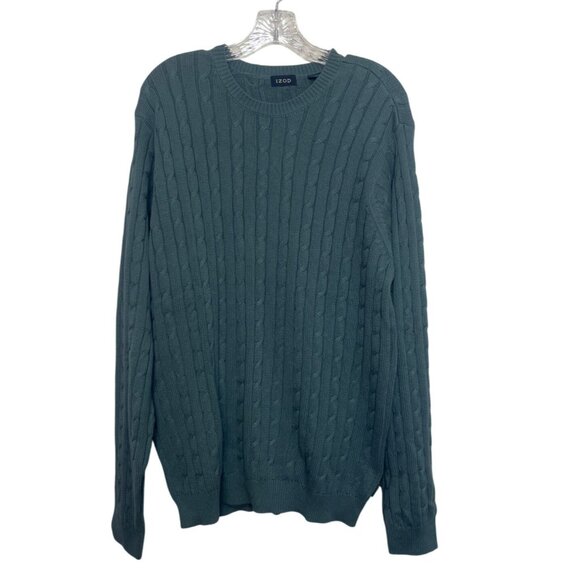 Izod Cable Knit Sweater Mens Large Blue Cotton Winter Fall - Picture 1 of 7
